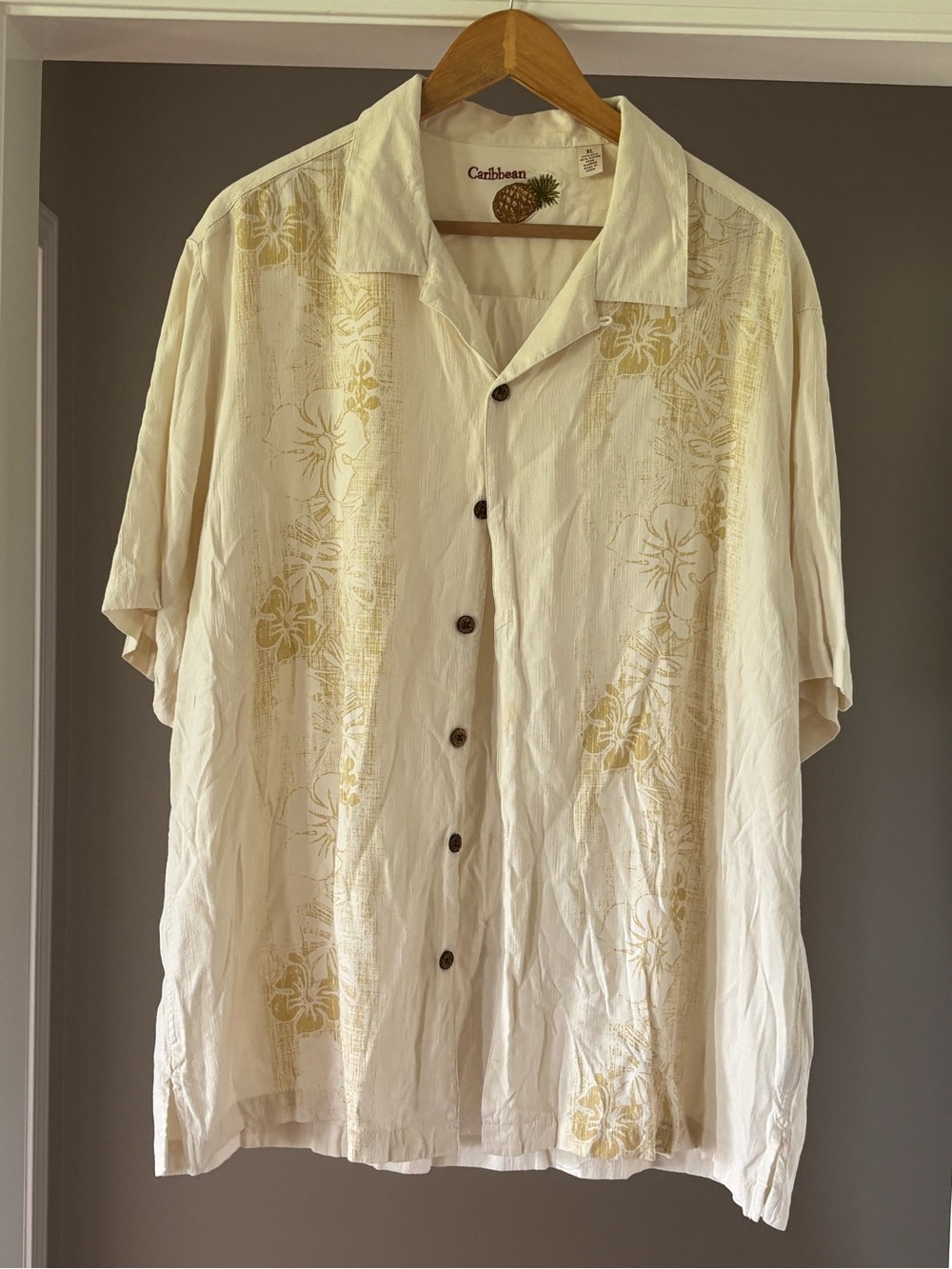 Tommy Bahama Cream Pineapple Embroidered Camp Shirt